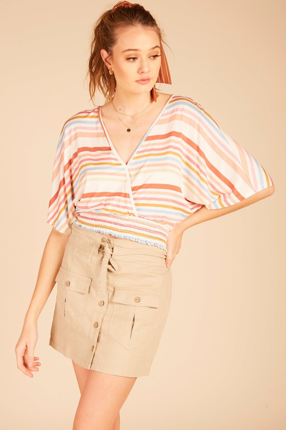 Multi Striped Surplice Top