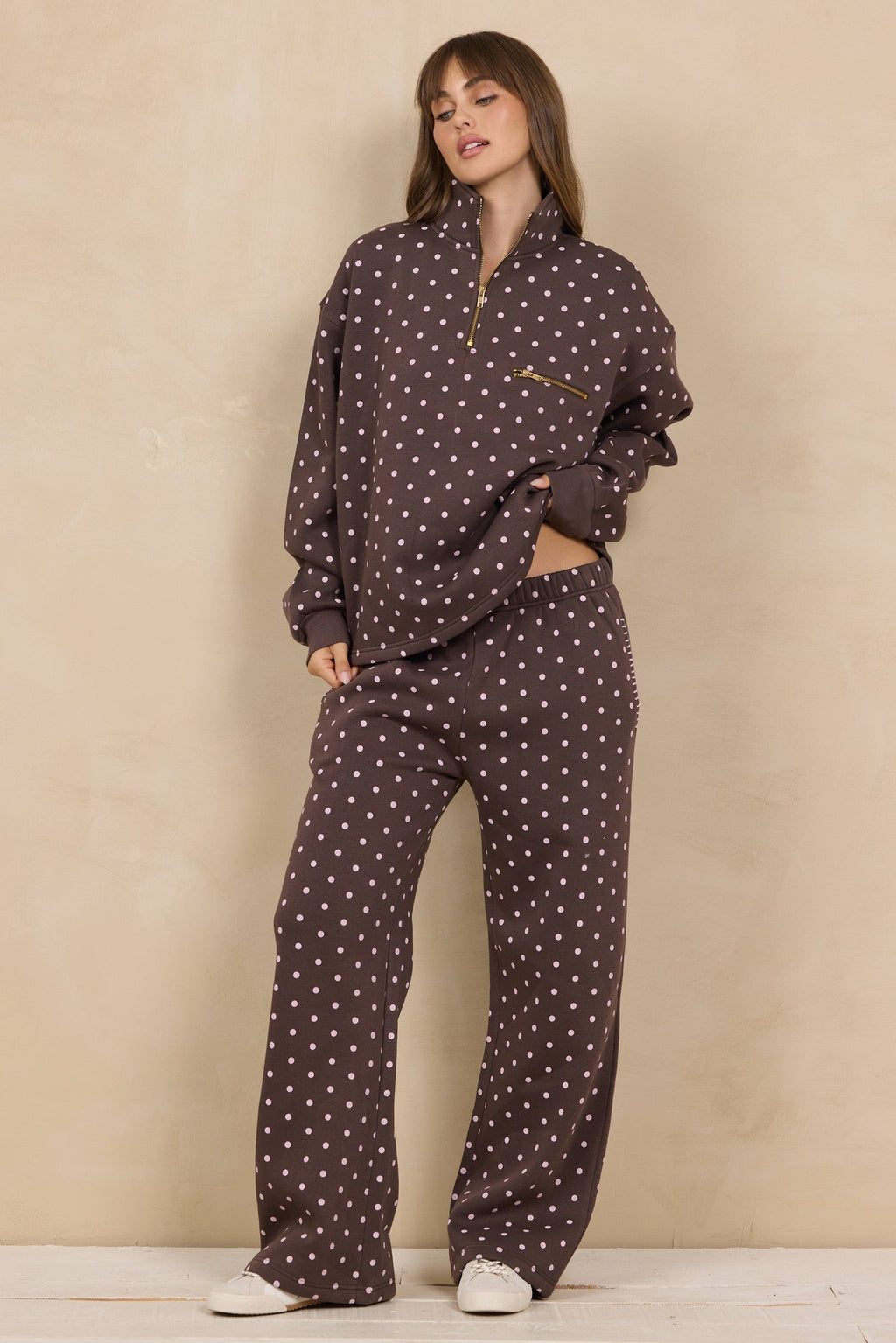 Printed Essential Fleece Quarter Zip & Pant Set W/ Whipstitch