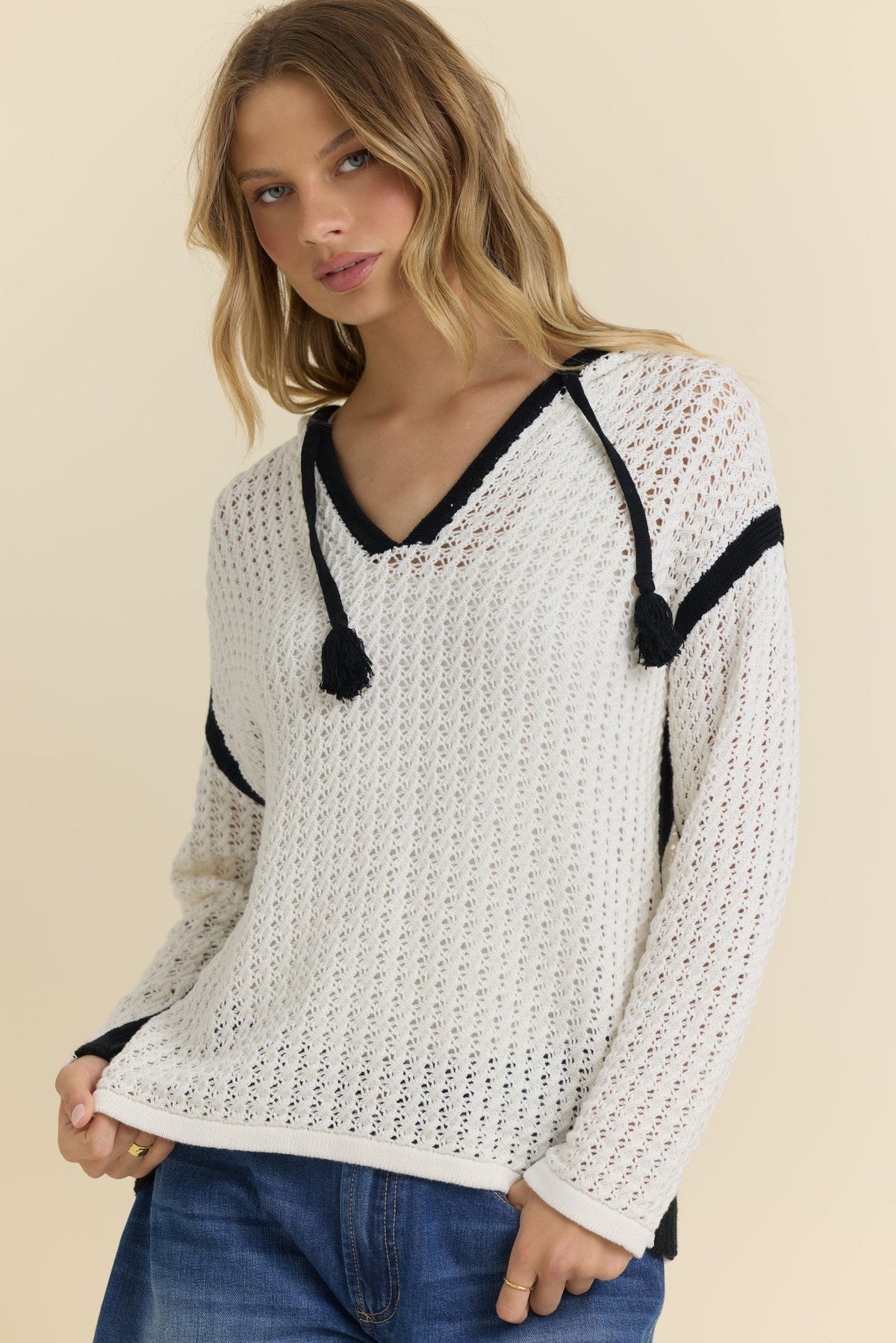 Contrast Crochet Hoodie