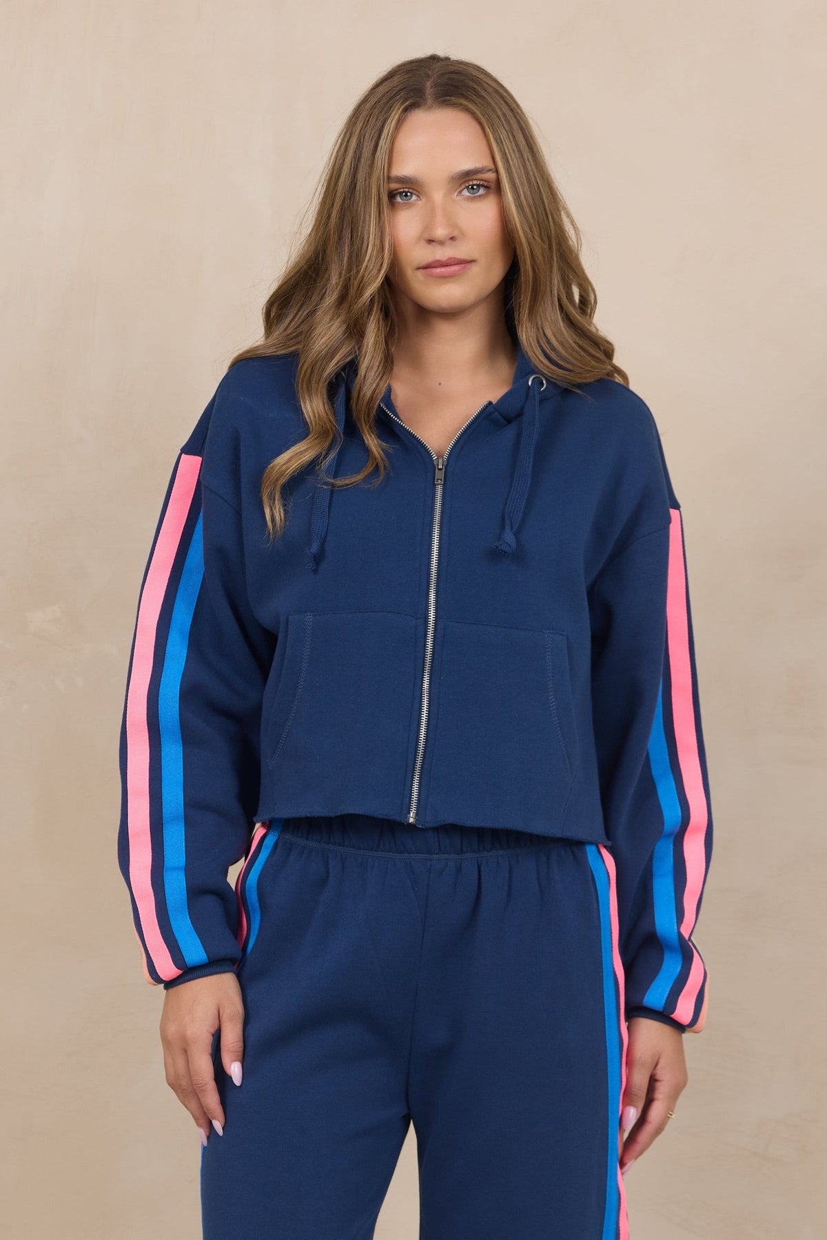 Stripe Heather Fleece Zip Hoodie 2-Piece Set