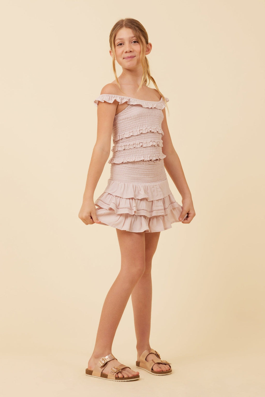 Pale Pink Ruffle Detail Smocked Top