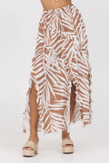 Printed Rayon Ruffle Maxi Skirt