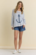 Purl Knit Stripe Sweater with Anchor