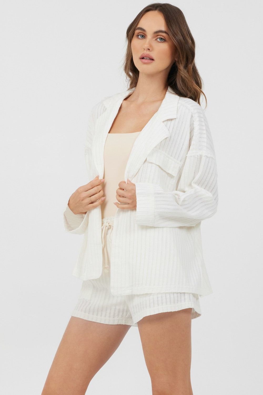 White Cotton Shorts + Blazer 2-Piece Set