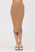 Caramel Rib Midi Skirt w/ Crochet Insert