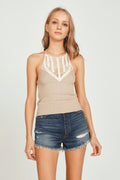 Cuban Sand Crochet Detail Halter Top