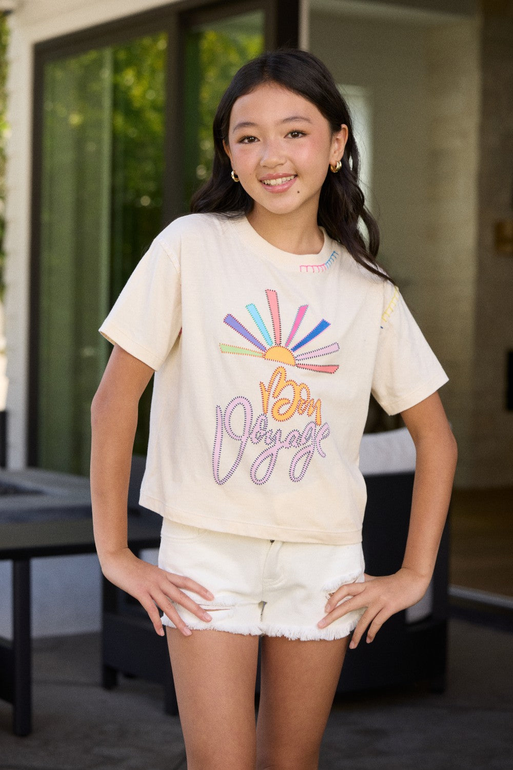 Kids White Bon Voyage Stitch Tee