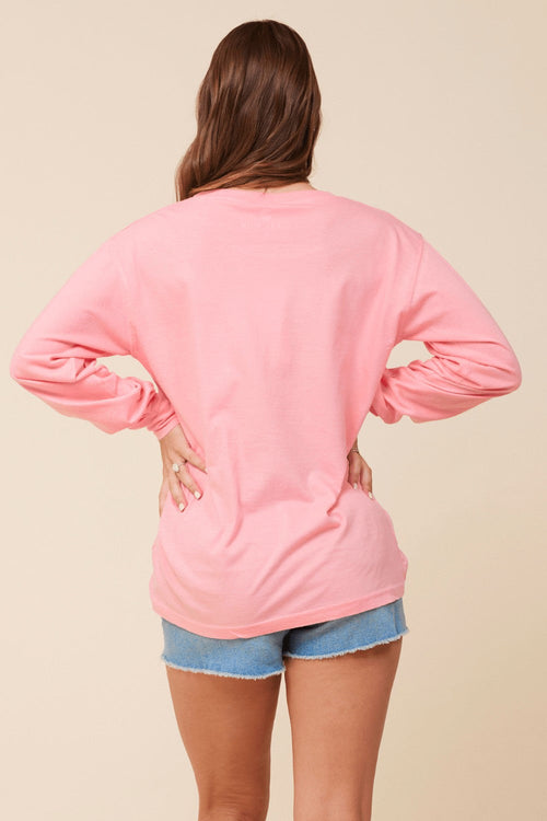 "Bride Tribe" Sunset Pink Wash Long Sleeved Pocket Tee